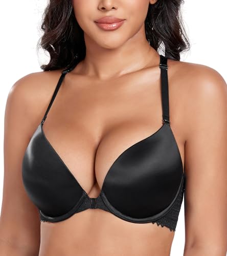 DotVol Damen Große Größen Vorderverschluss Push Up Multiway Böhmischen Rücken Unterwäsche Alltag BH(Schwarz,70D) von DotVol