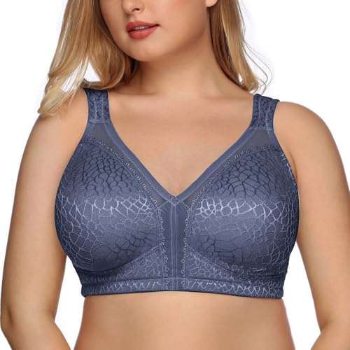 DotVol Damen Komfort Vollschalen Minimizer BH Bügellos Ohne Bügel Große Größen Unterwäsche(95F,Grau Blau) von DotVol