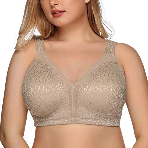 DotVol Damen Komfort Vollschalen Minimizer BH Bügellos Ohne Bügel Große Größen Unterwäsche (85C, Braun) von DotVol