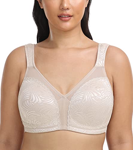 DotVol Damen Komfort Vollschalen Minimizer BH Jacquard Bügellos Große Größen Unterwäsche(Phönix Beige,75F) von DotVol