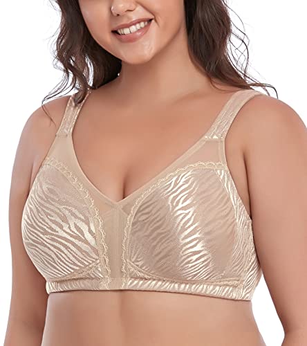 DotVol Damen Komfort Vollschalen Minimizer BH Jacquard Bügellos Große Größen Unterwäsche(Zebra Beige,100D) von DotVol