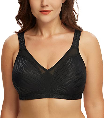 DotVol Damen Komfort Vollschalen Minimizer BH Jacquard Bügellos Große Größen Unterwäsche(Zebra Schwarz,85D) von DotVol