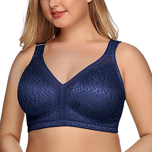 DotVol Damen Komfort Vollschalen Minimizer BH Bügellos Ohne Bügel Große Größen Unterwäsche(110C,Blau) von DotVol
