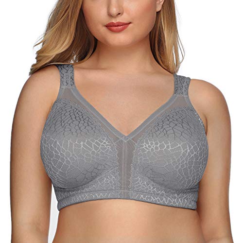 DotVol Damen Komfort Vollschalen Minimizer BH Bügellos Ohne Bügel Große Größen Unterwäsche(90E,Grau) von DotVol