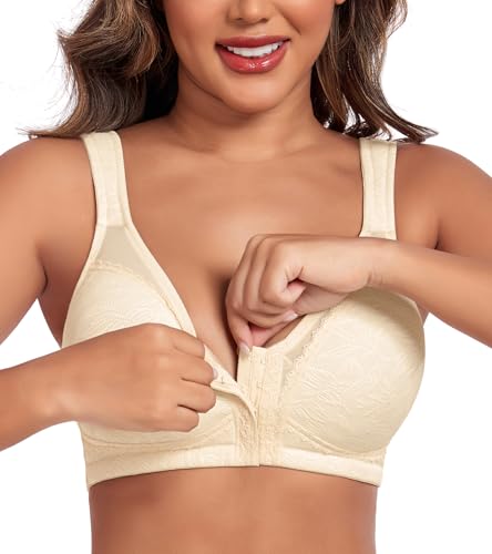 DotVol Damen Minimizer BH Große Größen BH mit Vordervershcluss Ohne Bügel Ungepolstert Komfort Unterwäsche(Beige, 100E) von DotVol