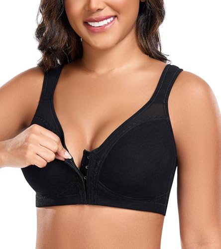 DotVol Damen Minimizer BH Große Größen BH mit Vordervershcluss Ohne Bügel Ungepolstert Komfort Unterwäsche(Schwarz, 95D) von DotVol