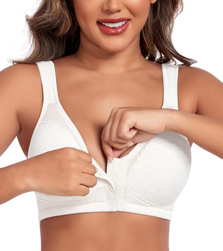 DotVol Damen Minimizer BH Große Größen BH mit Vordervershcluss Ohne Bügel Ungepolstert Komfort Unterwäsche(Weiß, 100F) von DotVol