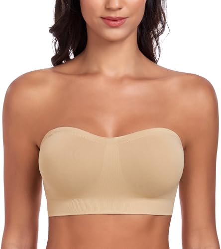 DotVol Damen Multiway Trägerloser Nahtloser Ungepolsterte Unterwäsche Bandeau Tube BH(Beige L) von DotVol
