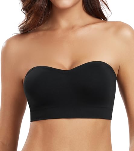 DotVol Damen Multiway Trägerloser Nahtloser Ungepolsterte Unterwäsche Bandeau Tube BH(Schwarz S) von DotVol