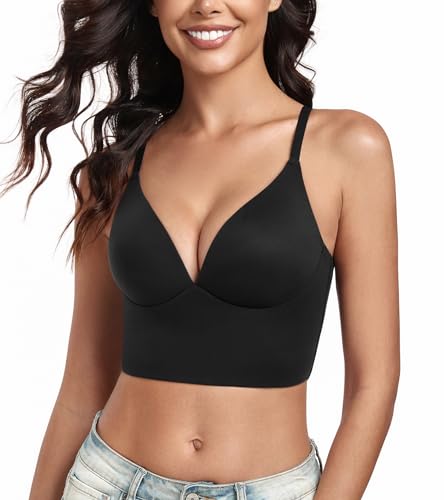 DotVol Damen Pullover Plunge BH Bequemer Leicht Polsterter Bra für Frauen Ohne Bügel Große Größen Unterwäsche Alltag BH(80D,Schwarz) von DotVol