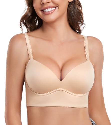 DotVol Damen Pullover Push Up BH ohne Bügel Bequemer gepolsterter Bra für Frauen Ohne Bügel Große Größen Unterwäsche Alltag BH(Beige, 70C) von DotVol