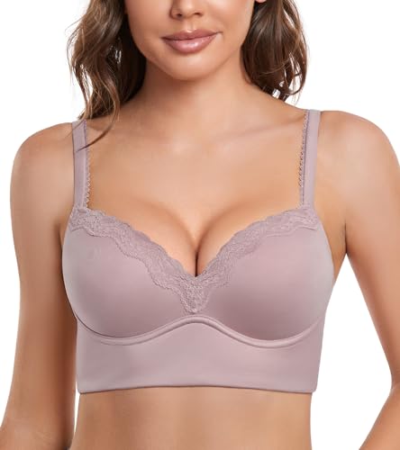 DotVol Damen Pullover Push Up BH ohne Bügel Bequemer gepolsterter Bra für Frauen Ohne Bügel Große Größen Unterwäsche Alltag BH(Lila, 70C) von DotVol