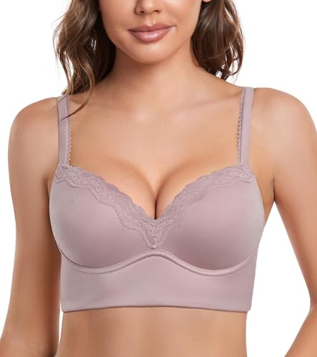 DotVol Damen Pullover Push Up BH ohne Bügel Bequemer gepolsterter Bra für Frauen Ohne Bügel Große Größen Unterwäsche Alltag BH(Lila, 70D) von DotVol