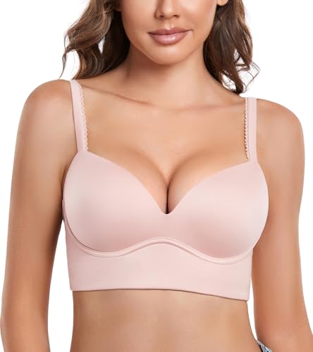 DotVol Damen Pullover Push Up BH ohne Bügel Bequemer gepolsterter Bra für Frauen Ohne Bügel Große Größen Unterwäsche Alltag BH(Rosa, 85B) von DotVol