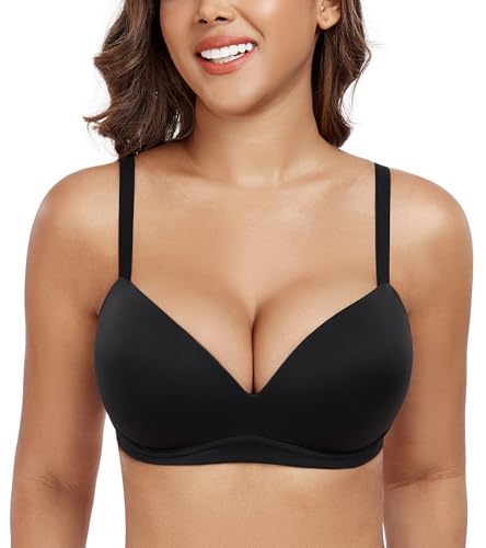 DotVol Damen Push Up BH Bequemer gepolsterter Bra für Frauen Ohne Bügel Unterwäsche Alltag BH(Schwarz 80C) von DotVol