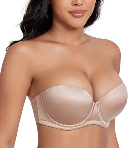 DotVol Damen Push Up Bügel BH Bequemer Gepolsterter Bra Unterwäsche für Frauen Trägerloser BH(Beige 80D) von DotVol