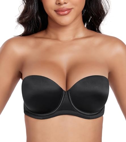 DotVol Damen Push Up Bügel BH Bequemer Gepolsterter Bra Unterwäsche für Frauen Trägerloser BH(Schwarz 70B) von DotVol