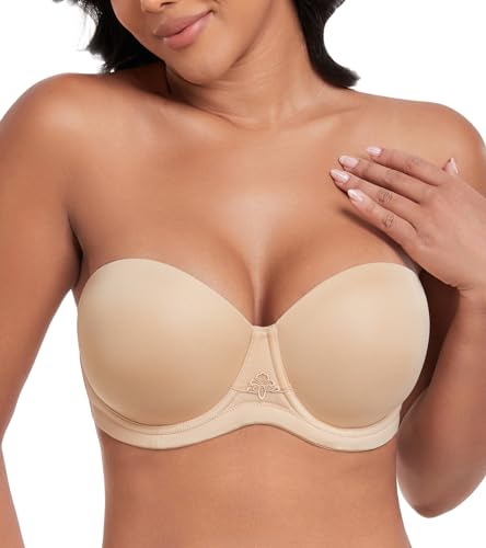 DotVol Damen Rückenfrei Ohne Träger Push Up Büstenhalter mit Geformte Cups für Abendkleider Trägerloser BH(75F,Beige) von DotVol