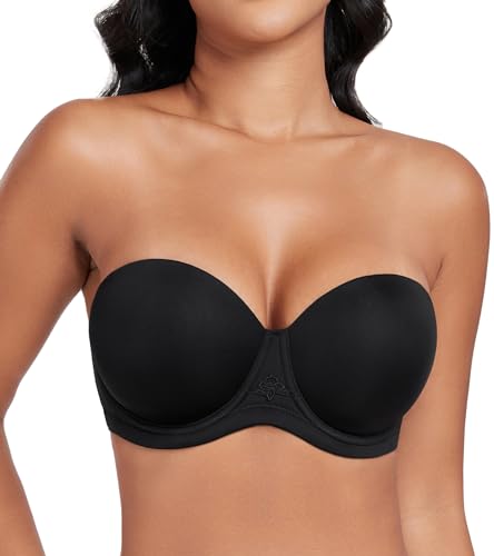 DotVol Damen Rückenfrei Ohne Träger Push Up Büstenhalter mit Geformte Cups für Abendkleider Trägerloser BH (85C,Schwarz) von DotVol