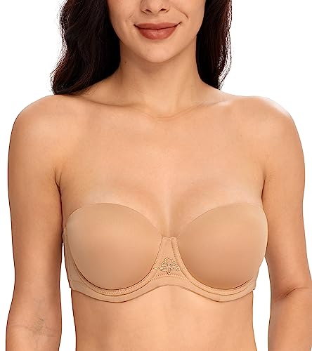 DotVol Damen Trägerloser BH Rückenfrei Ohne Träger Push Up Büstenhalter mit Geformte Cups für Abendkleider Ballkleider Brautkleider(90C,Pekannuss) von DotVol