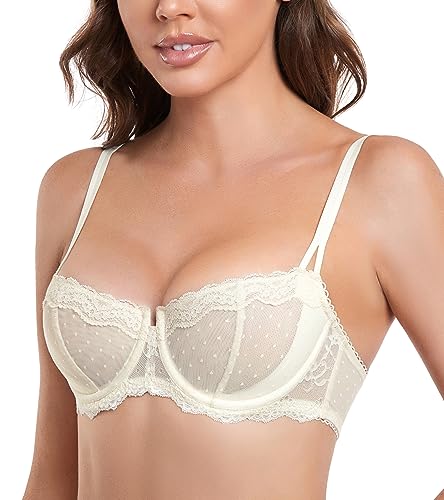 DotVol Damen Spitze Balconette BH Push Up Ungepolste Unterwäsche Convertible Multiway Bra Große Größen(Beige, 70B) von DotVol