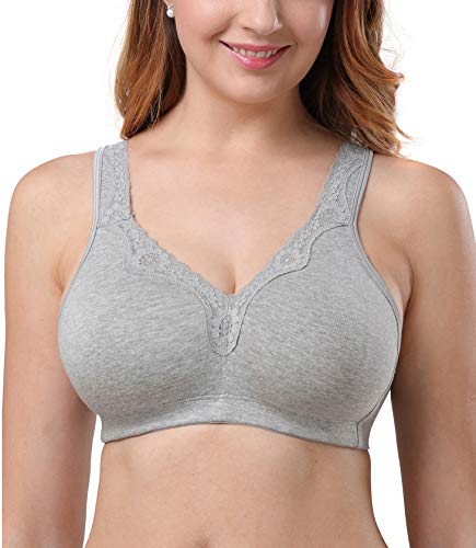 DotVol Damen Spitze Baumwolle Bequem Größe Größen Vollschallen Ohne Bügel BH (115B, Grau) von DotVol