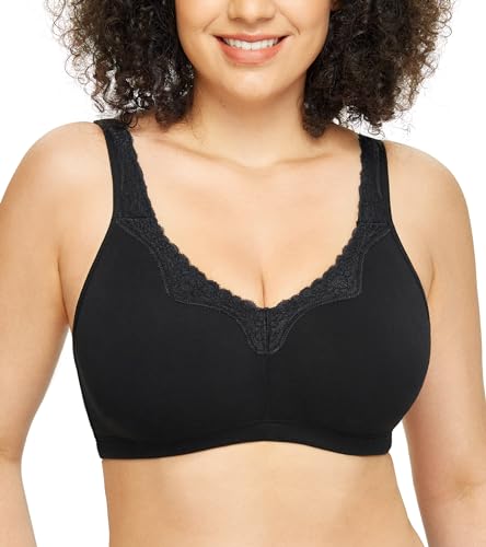DotVol Damen Spitze Baumwolle Bequem Größe Größen Vollschallen Ohne Bügel BH (90F, Schwarz) von DotVol