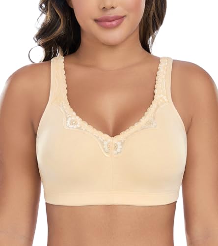 DotVol Damen Spitze Baumwolle Bequem Größe Größen Vollschallen Ohne Bügel BH (95F, Nude) von DotVol