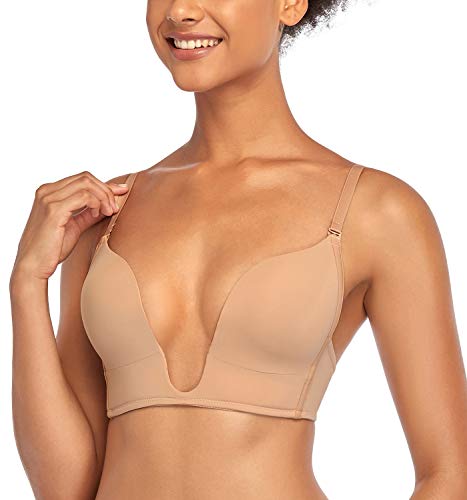 DotVol Damen Tief V-Ausschnitt Push up BH Convertible Bügelloser Multiway Bra(70D, Beige) von DotVol