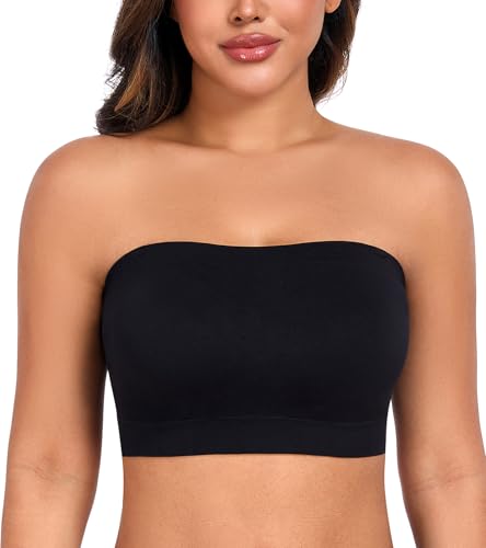 DotVol Damen Trägerloser BH Bandeau Tube Bra ohne Bügel Große Größen leicht gepolstert Bralette Unterwäsche(Schwarz, M) von DotVol