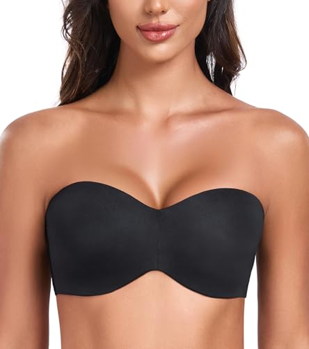 DotVol Damen Trägerloser BH Push Up mit Bügel Trägerlos Bandeau T-Shirt BH Große Größen Ungepolstert Minimizer BH(Schwarz, 70E) von DotVol