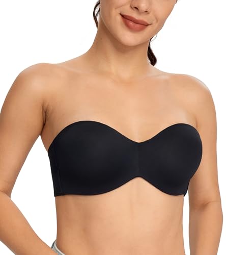 DotVol Damen Trägerloser BH Push Up mit Bügel Trägerlos Bandeau T-Shirt BH Große Größen Ungepolstert Minimizer BH(Schwarz, 75D) von DotVol