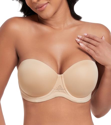 DotVol Damen Trägerloser BH Rückenfrei Ohne Träger Push Up Büstenhalter mit Geformte Cups für Abendkleider Ballkleider Brautkleider(85B,Beige) von DotVol