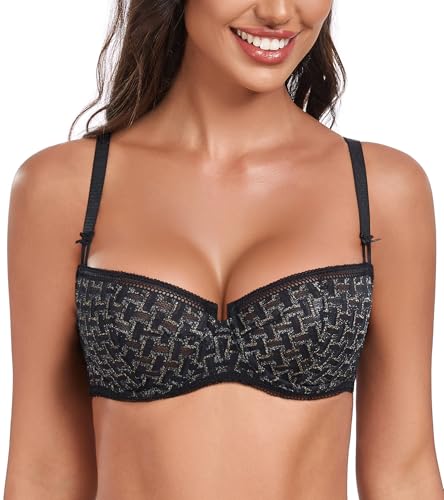 DotVol Damen Transparent Spitze Sheer Bügel Demi Ungepolster Balconette BH(Schwarz,85D) von DotVol