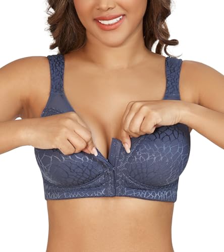 DotVol Damen Vollschalen Vorne Vershcluss Starker Halt Ohne Bügel Große Größen Funktioneller Minimizer BH(Blau 110E) von DotVol