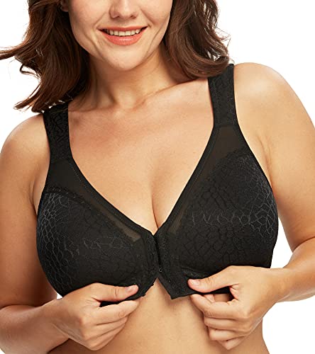 DotVol Damen Vollschalen Vorne Vershcluss Starker Halt Ohne Bügel Große Größen Funktioneller Minimizer BH(Schwarz, 80B) von DotVol