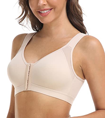 DotVol Damen Vorderverschluss BH Rückenstütze Haltungskorrektur Bra Vollschalen Ohne Bügel(70B,Glattes Beige) von DotVol