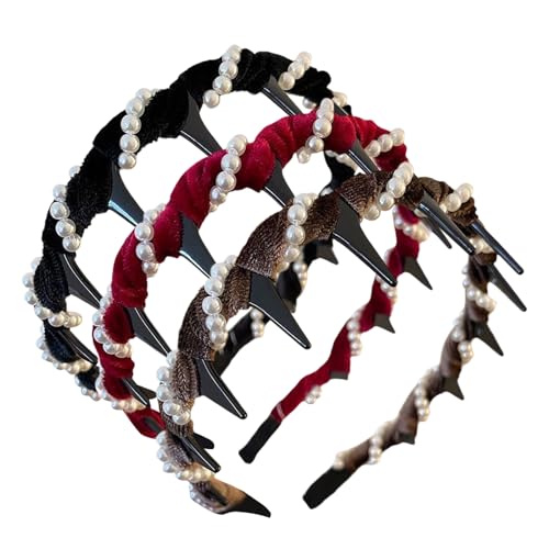 Dottduya Perlen Stirnbänder Für Damen,3 Stücke Hoher Schädel Haarband | Dekoratives Rutschfestes Headwear Mit Noppen Für Damen Mädchen Hochzeit Schule Abendessen Bankett Arbeit von Dottduya