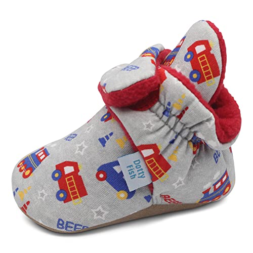 Dotty Fish Baby Winterschuhe mit wildeledersohle. Warme Baby Stiefel aus Baumwoll-Futter. Rutschfest. Grau mit Zügen und Autos. 6-12 Monate von Dotty Fish