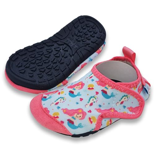 Dotty Fish Barfuß-Schwimmschuhe für Babys und Kinder – rutschfeste Wasserschuhe – schnelltrocknend mit Gummisohle, leicht und flexibel Aquaschuhe, Verstellbarer Verschluss – Meerjungfrau - 27-28 EU von Dotty Fish