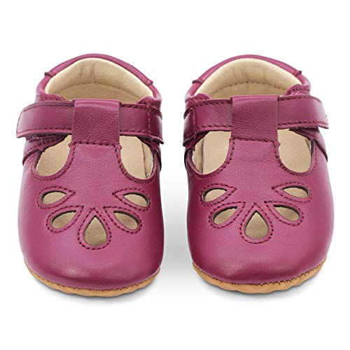 Dotty Fish Klassische T-bar Schuhe. Kinderschuhe aus hochwertigem Leder. Mit Gummisohle für extra viel Halt. Pflaume. (EU 18.5) von Dotty Fish