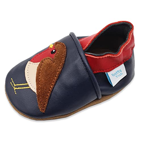 Dotty Fish Krabbelschuhe aus Leder – rutschfeste, weiche Sohle, Barfußgefühl, Lauflernschuhe & Babyschuhe für Jungen und Mädchen. Holly das Rotkehlchen. 6-12 Monate (19 EU) von Dotty Fish