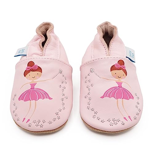 Dotty Fish Krabbelschuhe aus Leder – rutschfeste, weiche Sohle, Barfußgefühl, Lauflernschuhe & Babyschuhe für Mädchen. Rosa Fee Ballerina. 3-4 Jahre (27 EU) von Dotty Fish