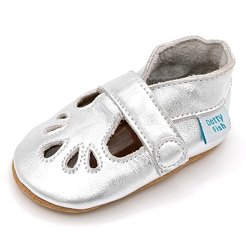 Dotty Fish Mädchen Weiche Leder Baby Lauflernschuh, T Bar Schuhe Silber, 25 EU von Dotty Fish