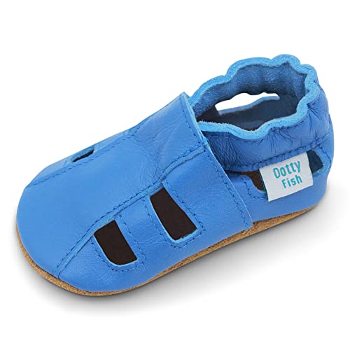 Dotty Fish Weiche Baby und Kleinkind Lederschuhe. Jungen und Mädchen. Sandalen hellblau. 0-6 Monate (17 EU) von Dotty Fish