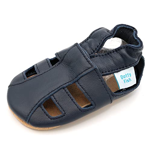 Dotty Fish Ledersandalen für Babys und Kleinkinder – Barfuß, rutschfeste, atmungsaktiv, britische Marke. Sommerschuhe für Jungen und Mädchen – Marineblaue Sandalen 12-18 Monate (21 EU) von Dotty Fish