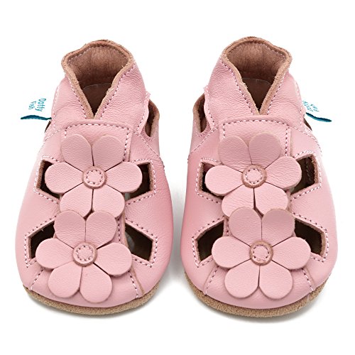 Dotty Fish Ledersandalen für Babys und Kleinkinder – Barfuß, rutschfest, von Podologen empfohlen, atmungsaktiv, britische Marke. Sommerschuhe für Mädchen – Rosa Blumensandalen 12-18 Monate (21 EU) von Dotty Fish