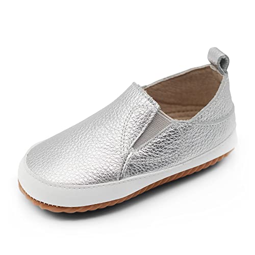 Dotty Fish sportliche Lederschuhe für Kinder. Jungen Mädchen Slip On Sportschuhe. Lauflernschuhe. Silber Slip On Kinderschuhe rutschfest (18.5 EU) 3 von Dotty Fish