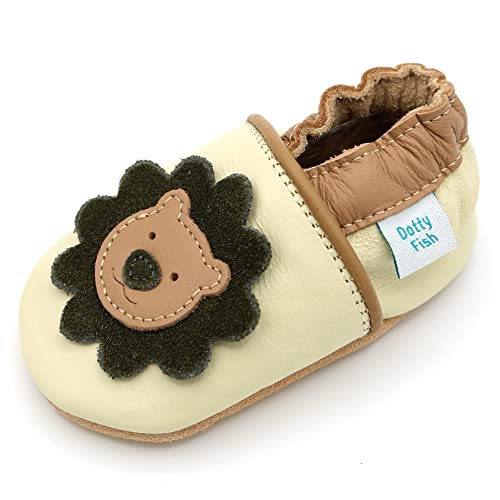 Dotty Fish weiche Leder Babyschuhe mit rutschfesten Wildledersohlen. Jungen und Mädchen. Kleinkind Schuhe. Beige und Braun Löwe. 2-3 Jahre (25 EU) von Dotty Fish