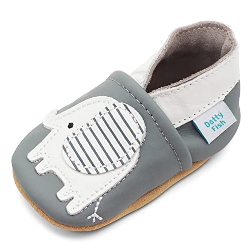 Dotty Fish weiche Leder Babyschuhe mit rutschfesten Wildledersohlen. Kleinkind Schuhe. Jungen und Mädchen. Grauer Elefant. 0-6 Monate (17 EU) von Dotty Fish